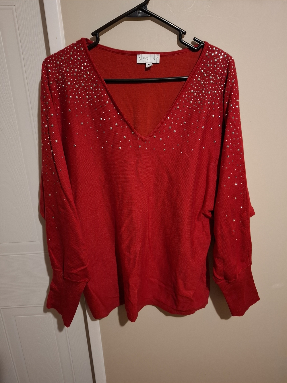BCBGeneration Red V-Neck Embellished Sweater
